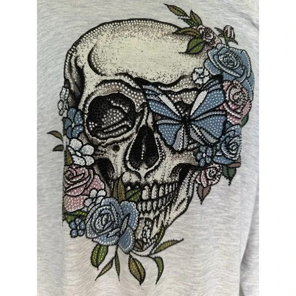 Torrid Gray Embellished Skull French Terry Sweatshirt Sz L Lightweight Bling - Picture 2 of 7